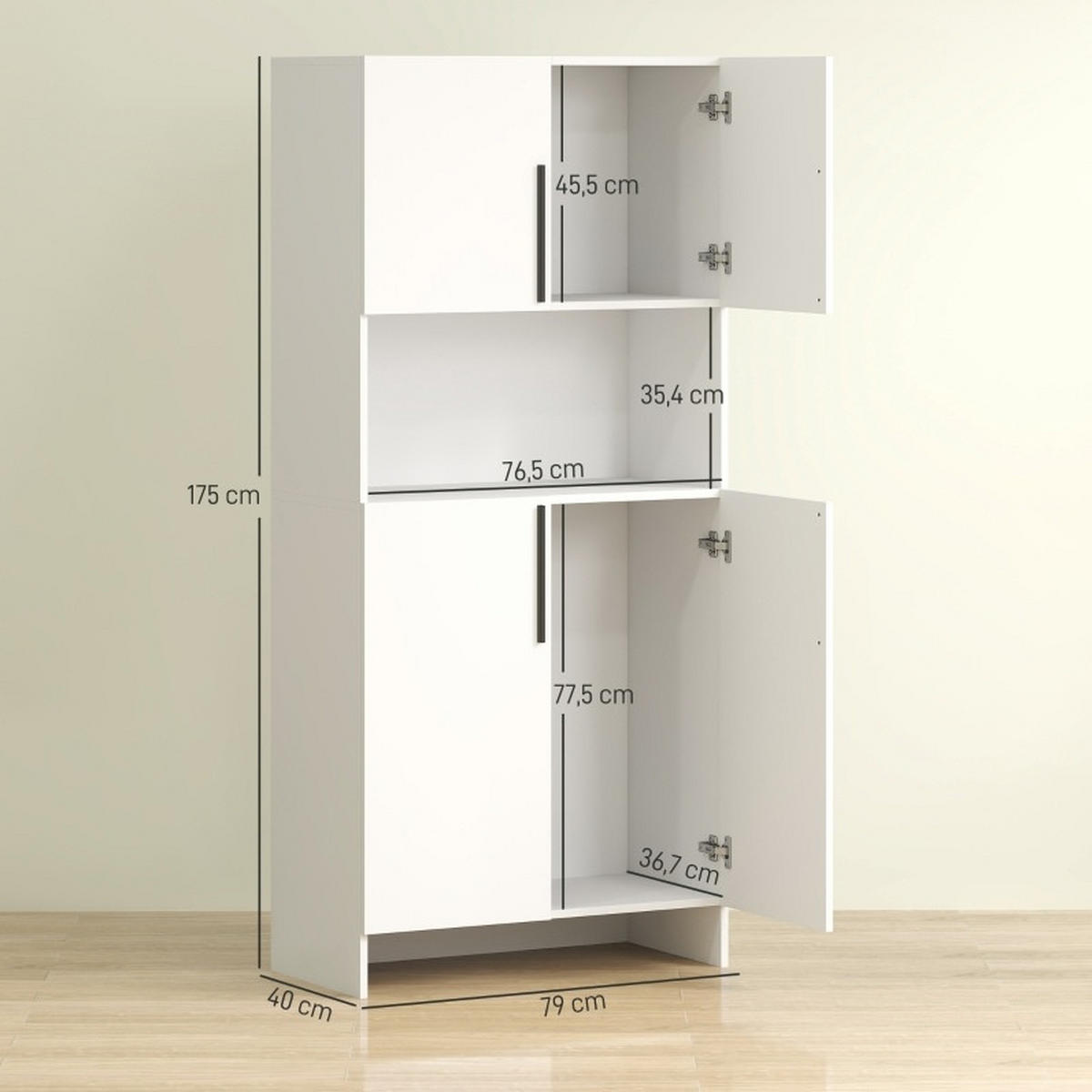 BUFFET 79/175/40 cm Weiß aus Holz mit Kippschutz - Weiß, Holz (40/175/79cm) - OKMYHOME