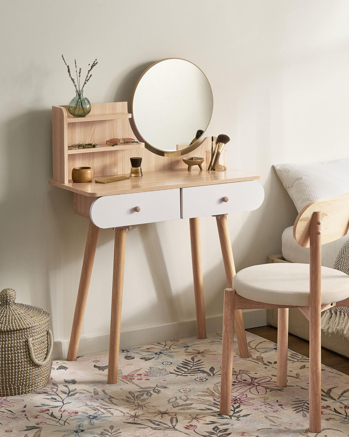 SCHMINKTISCH mit Spiegel Hellbraun Chambly - Hellbraun, Holzwerkstoff (80/120/40cm) - Beliani
