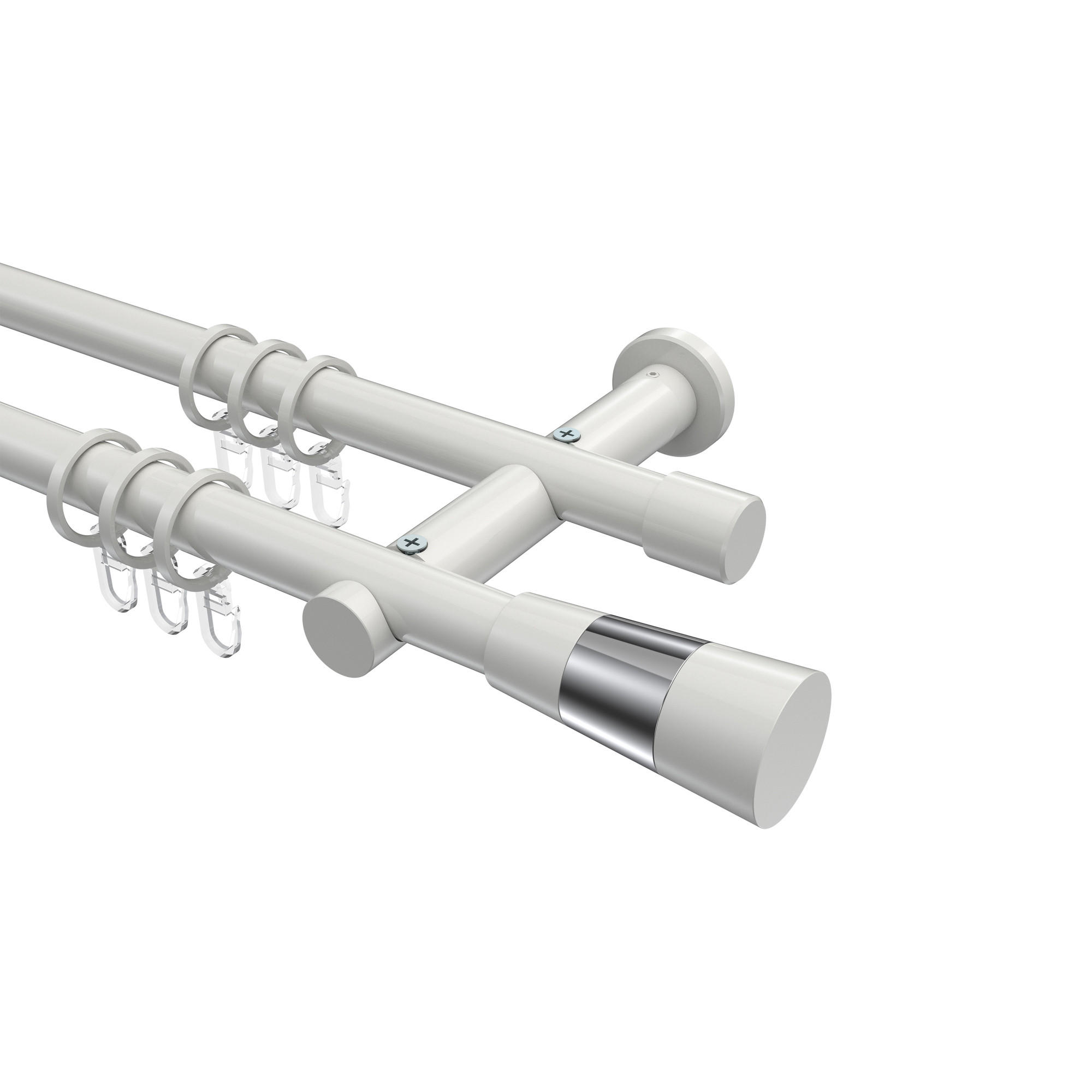 GARDINENSTANGEN-SET Platon Tanara 400 cm (geteilt in 2 x 200 cm), 2-läufig, 20 mm Ø Weiß - Chromfarben/Schwarz, Metall (400cm) - INTERDECO