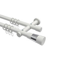 GARDINENSTANGEN-SET Platon Tanara 400 cm (geteilt in 2 x 200 cm), 2-läufig, 20 mm Ø Weiß - Chromfarben/Schwarz, Metall (400cm) - INTERDECO