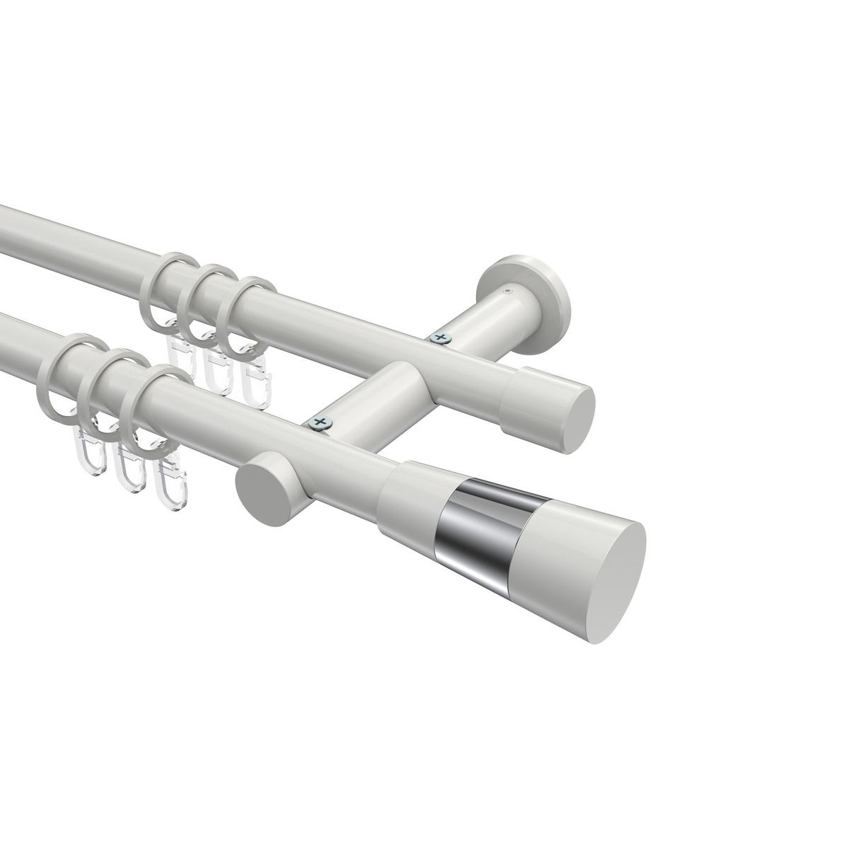 GARDINENSTANGEN-SET Platon Tanara 400 cm (geteilt in 2 x 200 cm), 2-läufig, 20 mm Ø Weiß - Chromfarben/Schwarz, Metall (400cm) - INTERDECO