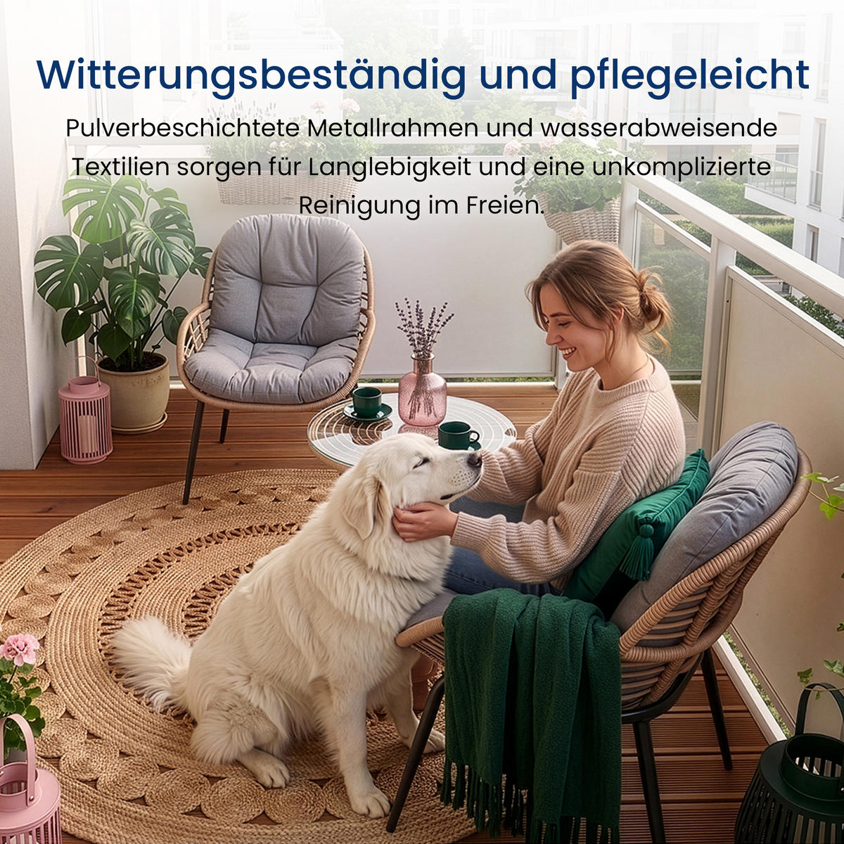 GARTENMÖBEL-SET mit 1 Beistelltisch und 2 Esszimmerstühlen. schwarz. grau und Eiche natur - Schwarz/Naturfarben, Metall - Home Collective