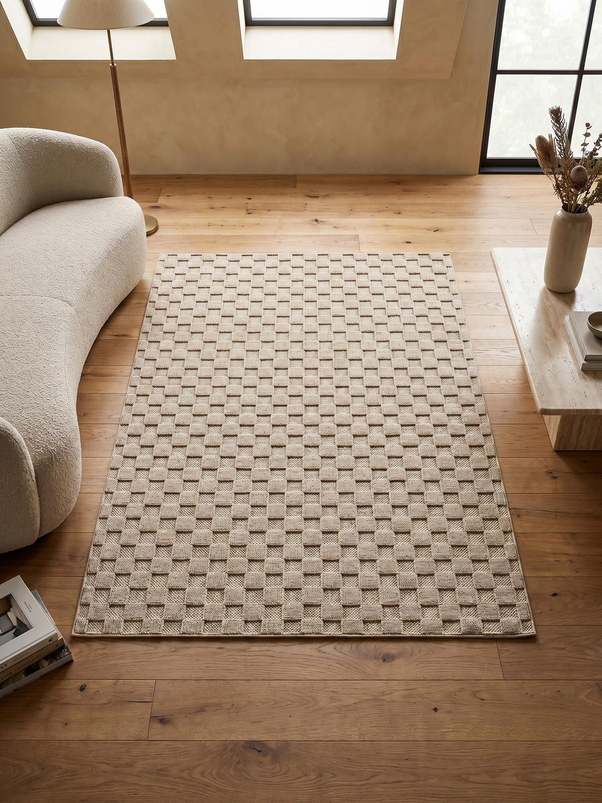 TEPPICH Flachgewebe LANGAU in Beige, mit Schachbrettmuster, 200 x 290 cm - Beige, Textil (200/290cm) - KADIMA DESIGN