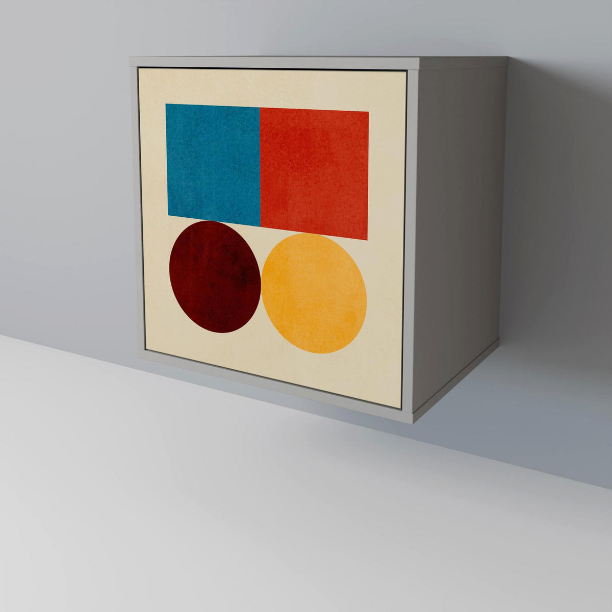 SIDEBOARD GEOMETRIC PUZZLE, Grau, 57,5x42x77,5 cm, Schräge Buchenholzfüße - Buchefarben/Multicolor, Holzwerkstoff/Buchenholz (57.5/77.5/42cm) - SpaceRebels
