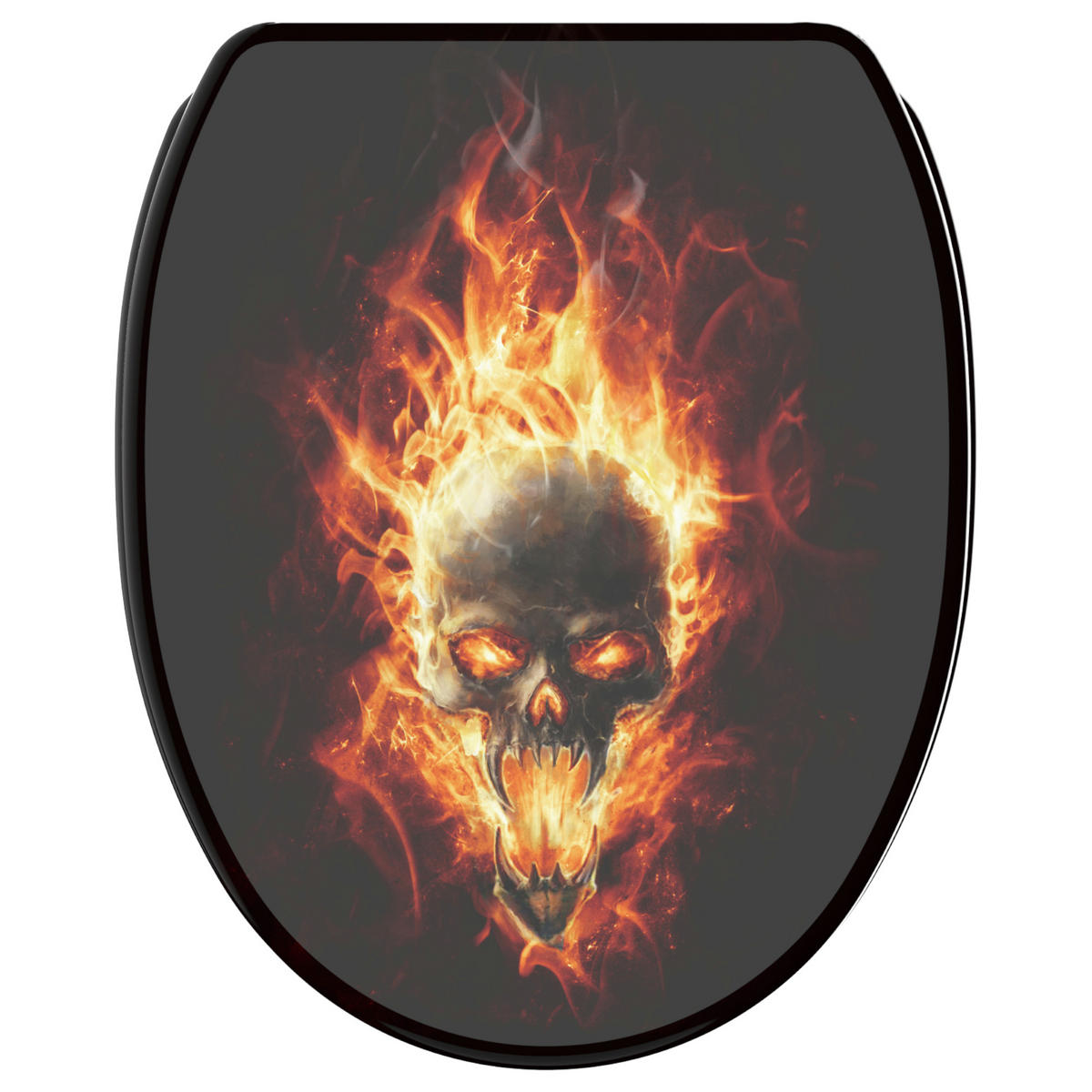 WC-SITZ mit Absenkautomatik & Top Fix Totenkopf - Schwarz, Holzwerkstoff (37.7/5.5/48cm) - Sanilo