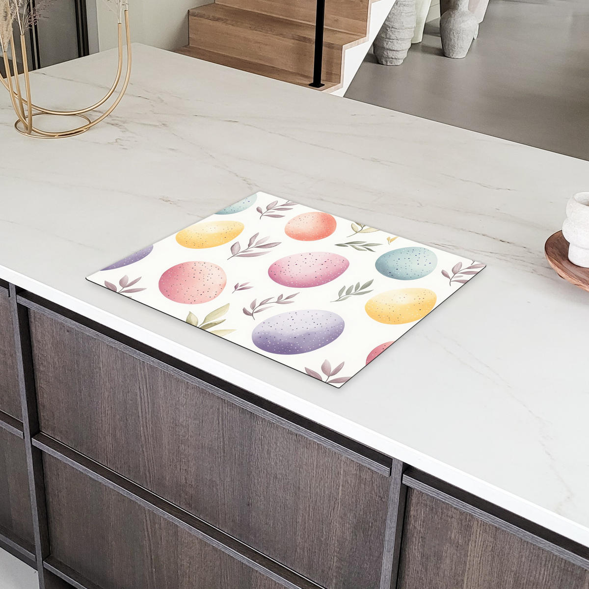 HERDABDECKPLATTE Eier - Bunt - Muster Herdabdeckung Induktionsfeld 65x52 cm - Weiß, Kunststoff (65/52/0.2cm) - MuchoWow