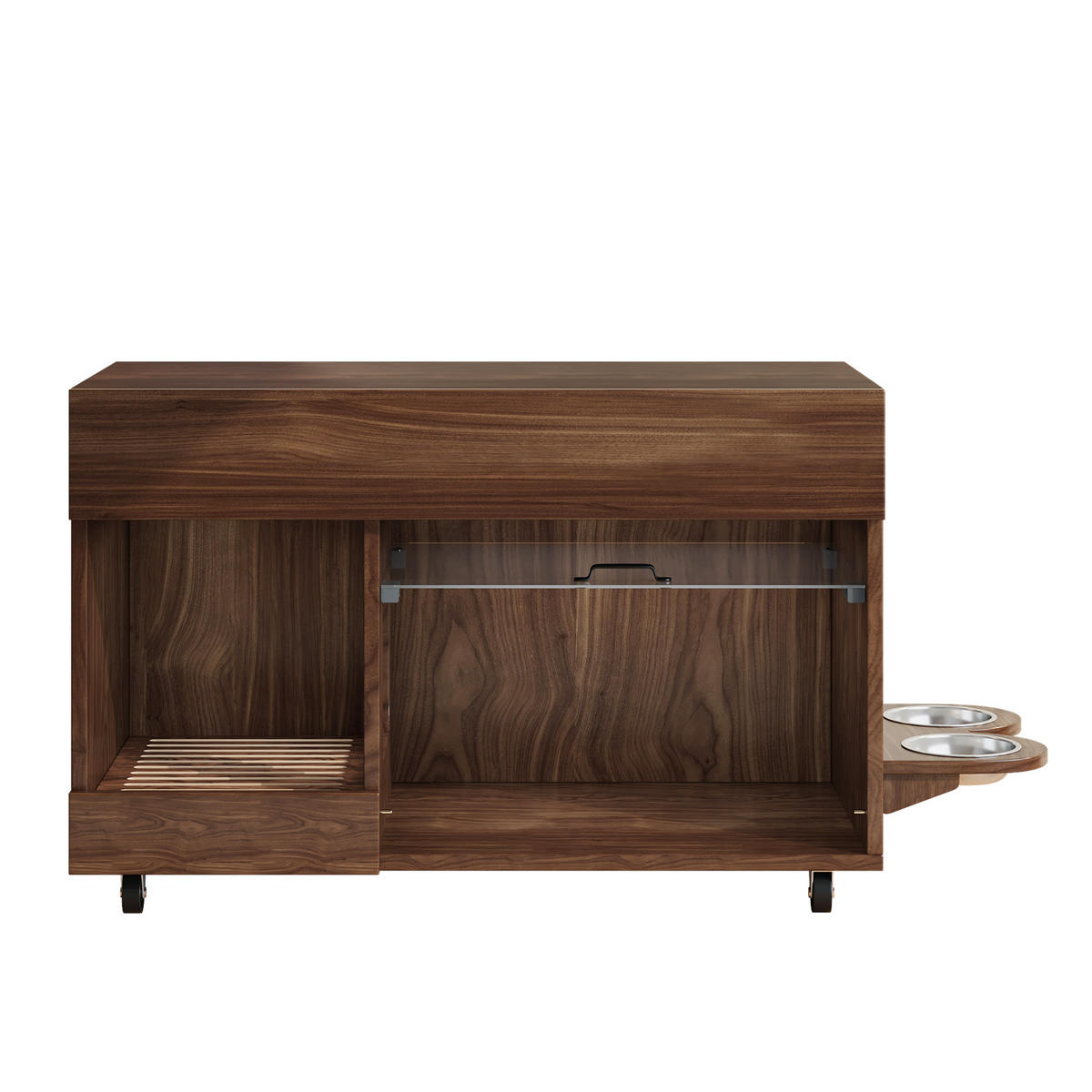 SIDEBOARD Nussbaumfarben aus MDF 100×45,5×67cm als Katzenkloschrank mit Sandablassschale und Futterschalen - Nussbaumfarben, Holzwerkstoff (45.5/67/100cm) - Luhomfu