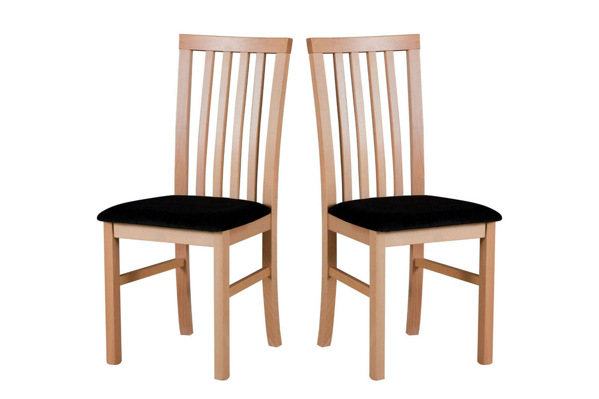STUHL 2er Set Milano 1, Buche - Buchefarben/Schwarz, Holz (43/93/40cm) - Leaf Design