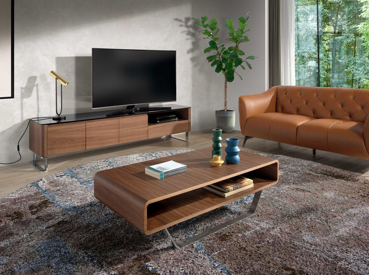 COUCHTISCH Rechteckiger Couchtisch Nussbaum und verchromter Stahl 120/60/36 cm - Edelstahlfarben/Nussbaumfarben, Holz/Metall (60/120/36cm) - ANGEL CERDA