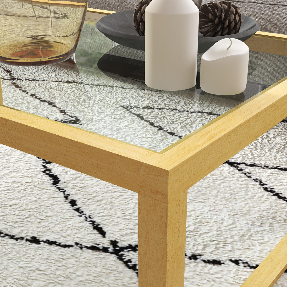 COUCHTISCH DE-15831 mit Glasplatte Hellholz - Naturfarben, Holzwerkstoff (100/60/35cm) - ComfortXL