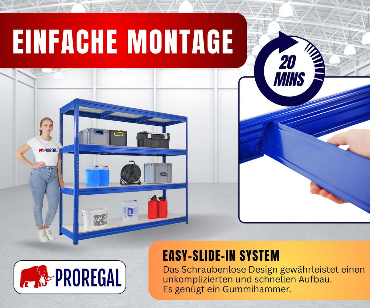 SCHWERLASTREGAL Dino 180x200x60cm Melamin-Ebenen Blau - Blau, Metall (200/180/60cm) - PROREGAL