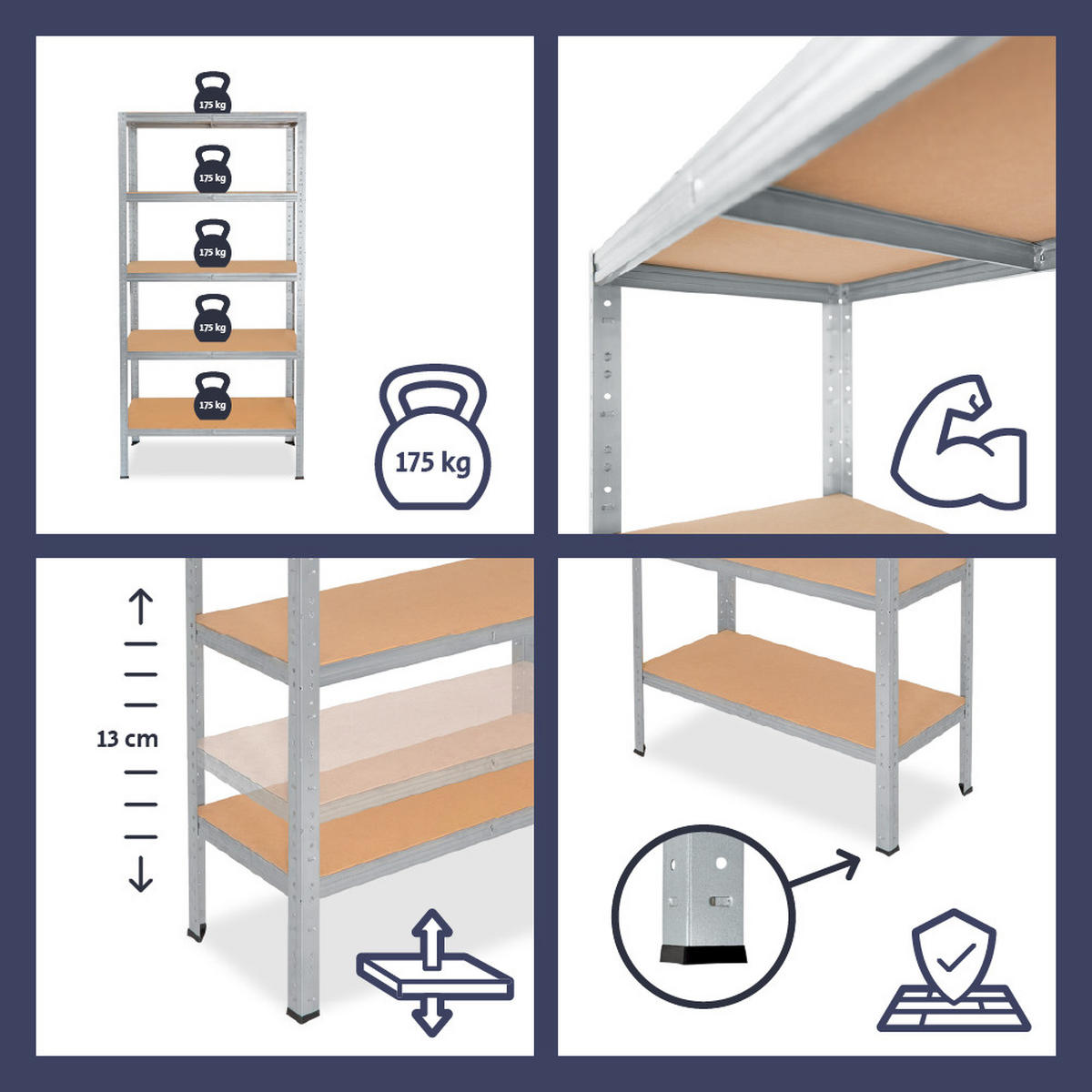 SCHWERLASTREGAL HOME 90x120x60 cm in verzinkt mit 3 Böden und 175 kg Traglast pro Boden - Silberfarben, Metall (120/90/60cm) - shelfplaza