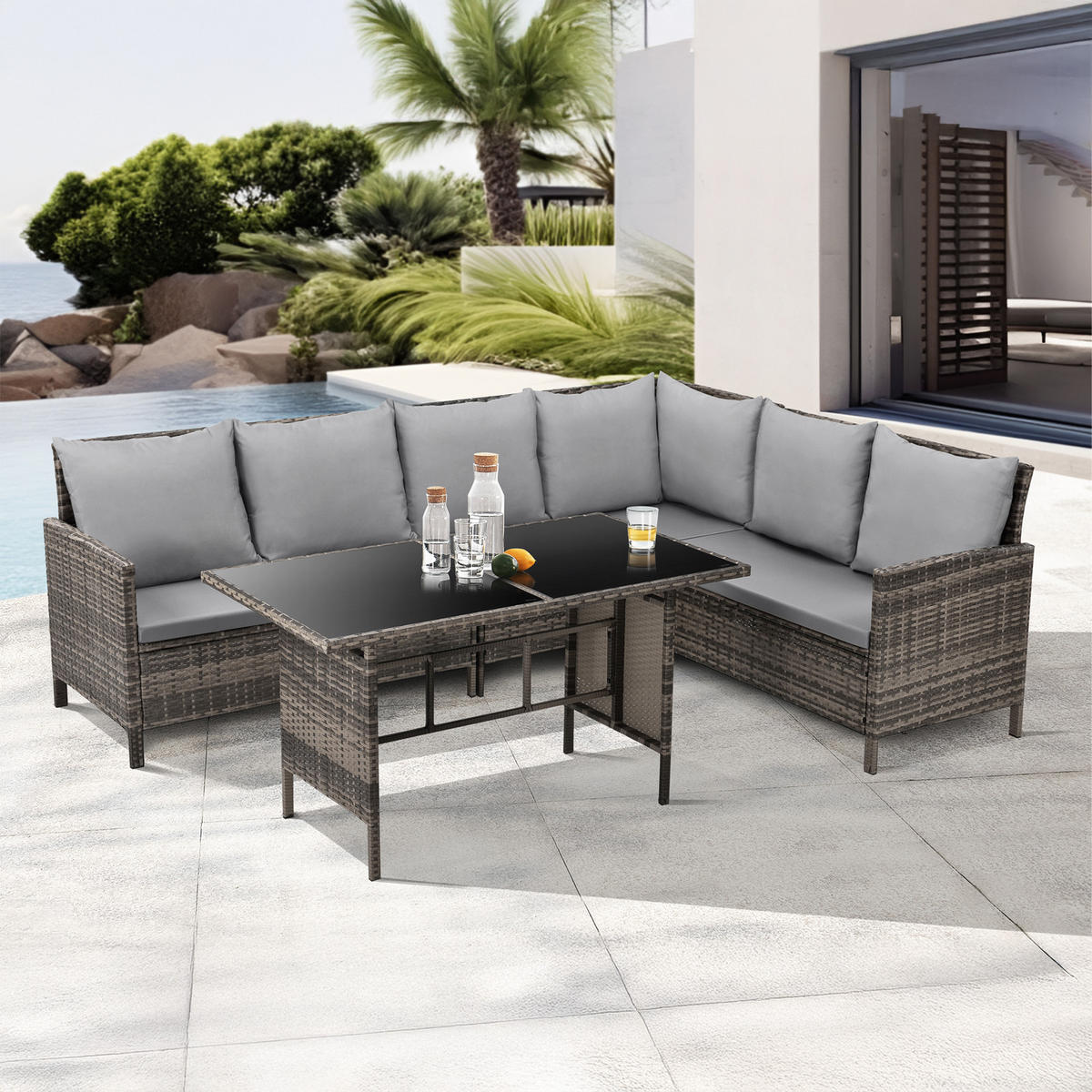 RATTAN-LOUNGE Madison - Braun/Grau, Kunststoff - SVITA