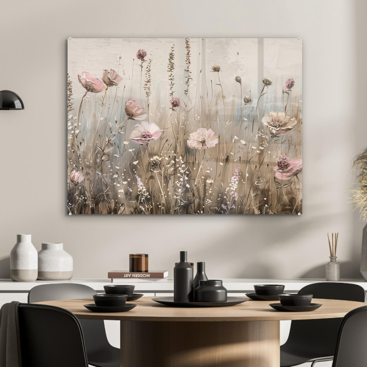 ACRYLGLASBILD Blumen - Rosa - Modern - Beige 80x60 cm - Beige, Glas (80/60cm) - MuchoWow