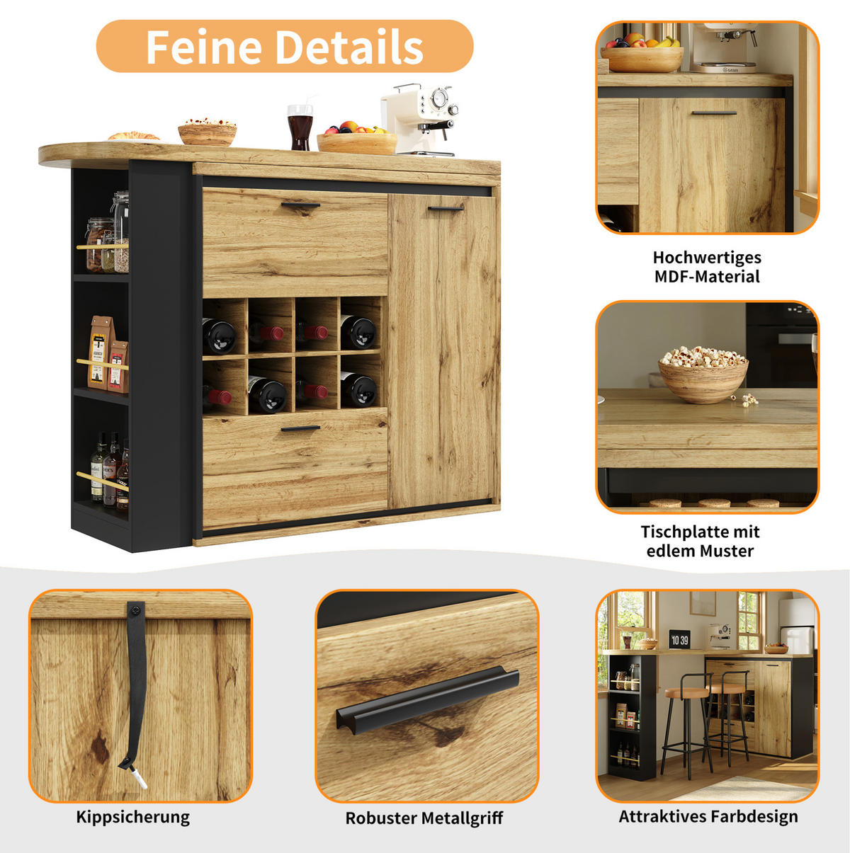 AUSZIEHTISCH 138/39/105 cm in Holzoptik mit Stauraum - Naturfarben, Holzwerkstoff (138/39/105cm) - BEAOK