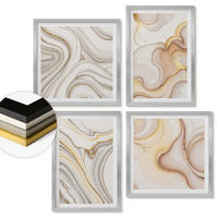WANDBILDER 4er Set - 50x50 cm & 40x60 cm Silberner Rahmen - Lineare abstrakte Motive - Silberfarben, Kunststoff (50/50cm) - ArtPrintCave