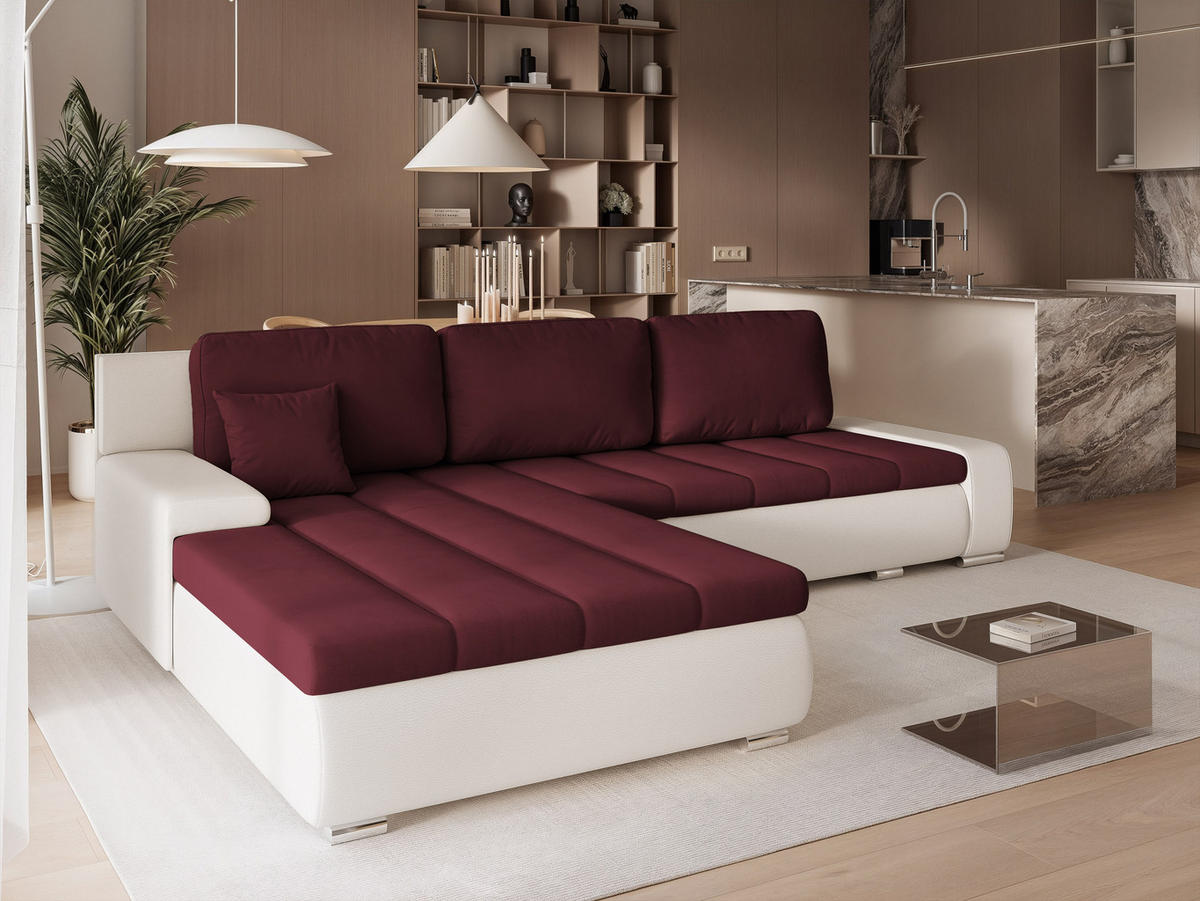 ECKSOFA VELANO mit Schlaffunktion und Bettkasten Creme/Rot - Rot, Holzwerkstoff/Kunststoff (250/90cm) - Idohome