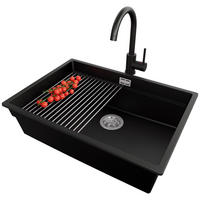 GRANITSPÜLE Praga Slim, 2-er set Schwarz 66/47 cm 1 Becken + Küchenarmatur 32/20 cm + Ablauf-Set + Aufrollbare Abtropffläche ab 70er Unterschrank - Chromfarben/Schwarz, Kunststoff (66/20/47cm) - Primagran