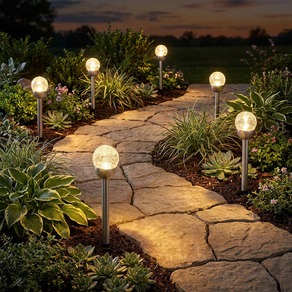 LED AUSSENLEUCHTE Edelstahl Silber 5er Set - Silberfarben, Glas (6/6/24.5cm)
