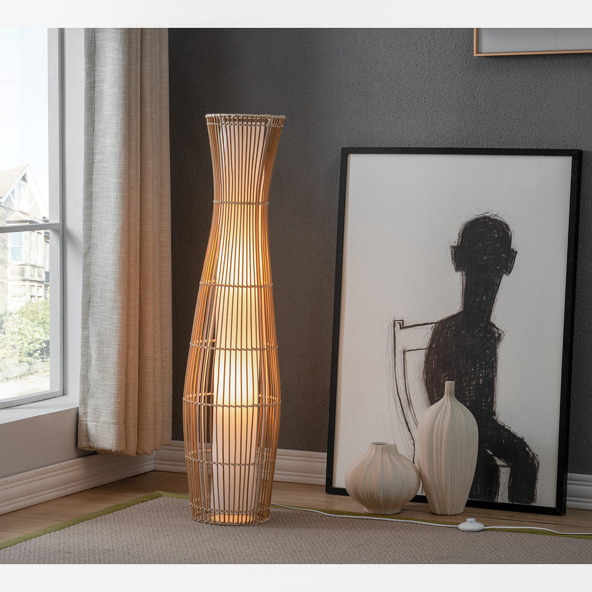 STEHLEUCHTE - Polyrattan / Metall, 1-flammig - Beige, Kunststoff (27/27/110cm) - home24