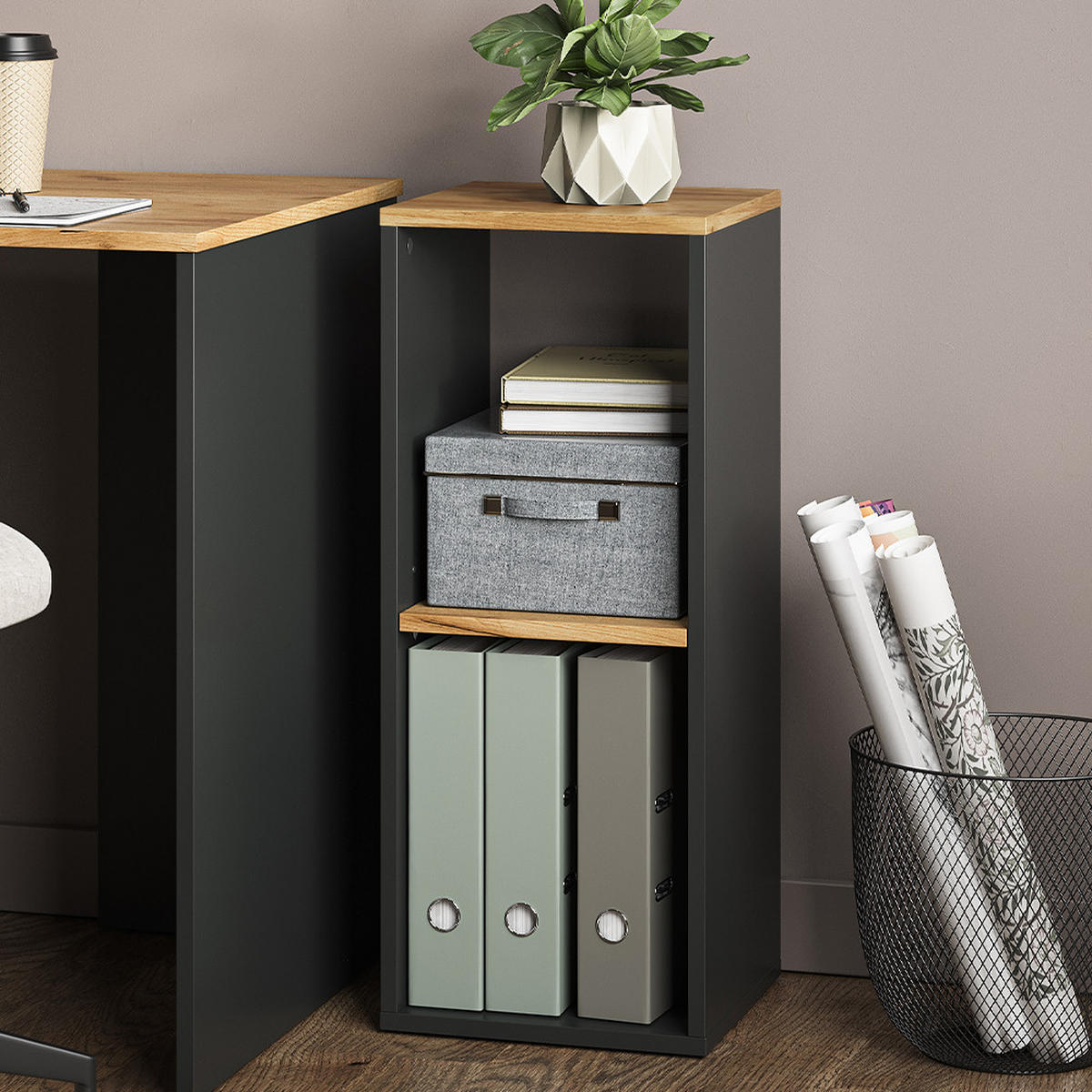 BÜCHERREGAL Tomy Anthrazit/Goldkraft Eiche 30 x 74 cm mit 2 offenen Fächern - Honigeiche/Anthrazit, Holzwerkstoff (30/74/30cm) - Vicco