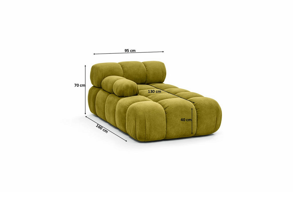 CHAISELONGUE Modular, Veloursstoff Salvador, Olive, Links, Selia - Ecru/Olivgrün, Holz (95/70/160cm) - Kaiser Möbel