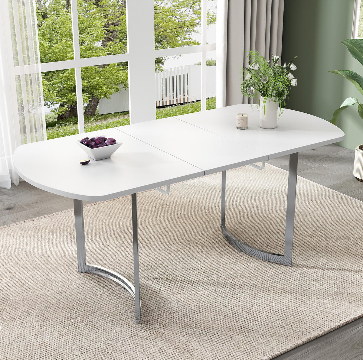 JÍDELNÍ stůl 140/180 x 80 cm bílý z MDF s rozkládací deskou - bílá, kompozitní dřevo (180/80/75cm) - OKWISH