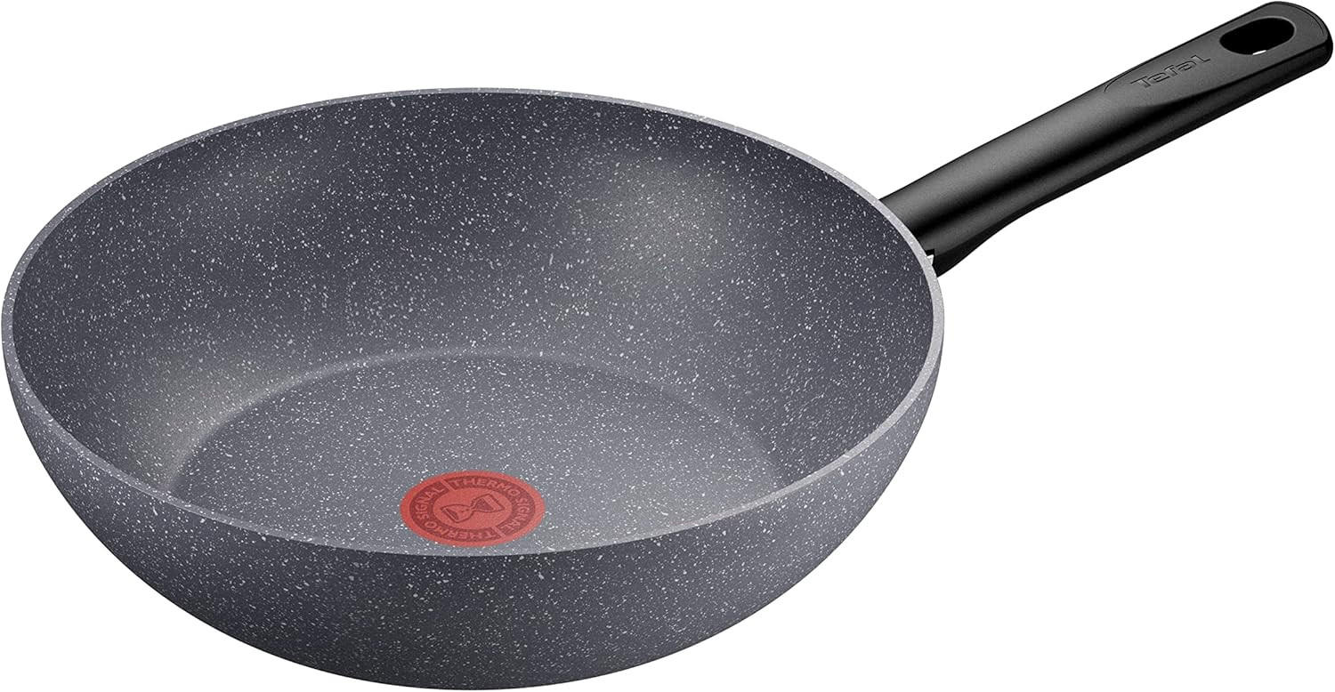 WOKPFANNE – Natural On G28019 28 cm, Antihaft, Wok Induktion - Grau, Keramik/Metall (28cm) - Tefal