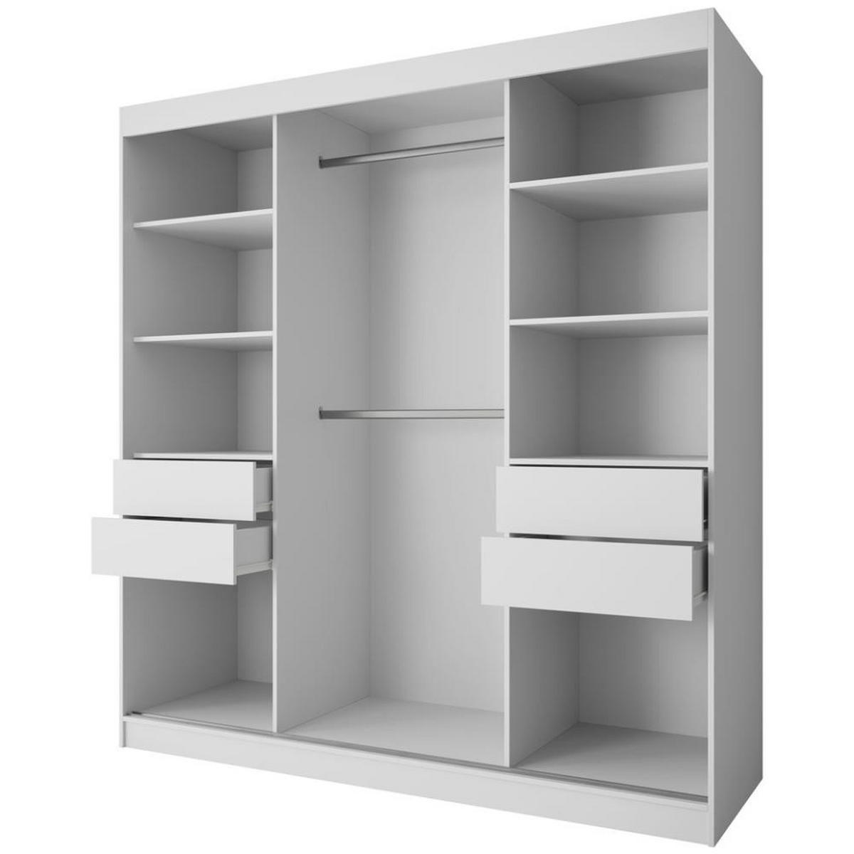 SCHWEBETÜRENSCHRANK Marika 200/216/61 weiß mit Spiegel und Schubladen - Weiß, Holzwerkstoff (200/216/61cm) - Beautysofa