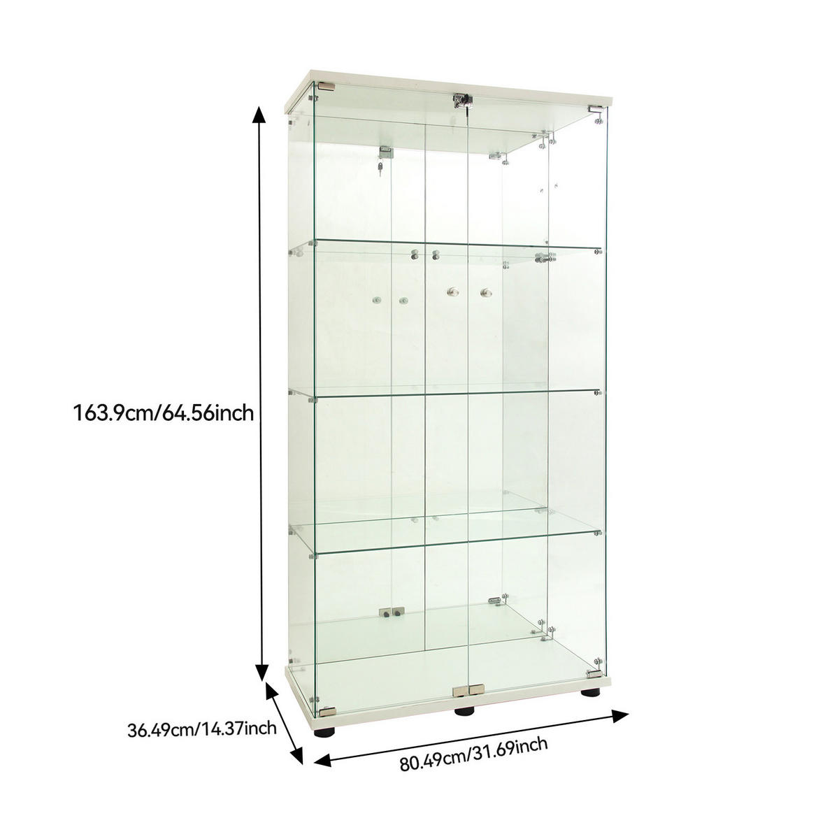 GLASVITRINE Standvitrine, 4 Lagen Glas Vitrine Vitrinenschrank, Weiß - Weiß, Glas (36/164/80cm)