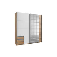 KLEIDERSCHRANK Emden in Plankeneiche Weiß - Schwebetürenschrank Breite 179 cm mit Spiegel - Braun, Holzwerkstoff (179/198/65cm)
