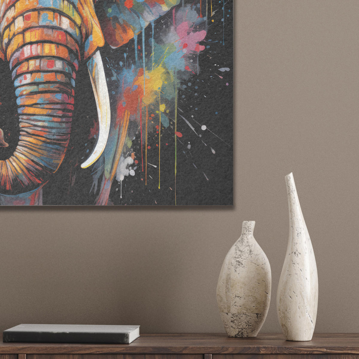 AKUSTIKBILD Elefant - Graffiti - Schwarz - Tiere - Farben Wandbilder 60x60 cm - Schwarz, Kunststoff (60/60/0.9cm) - MuchoWow