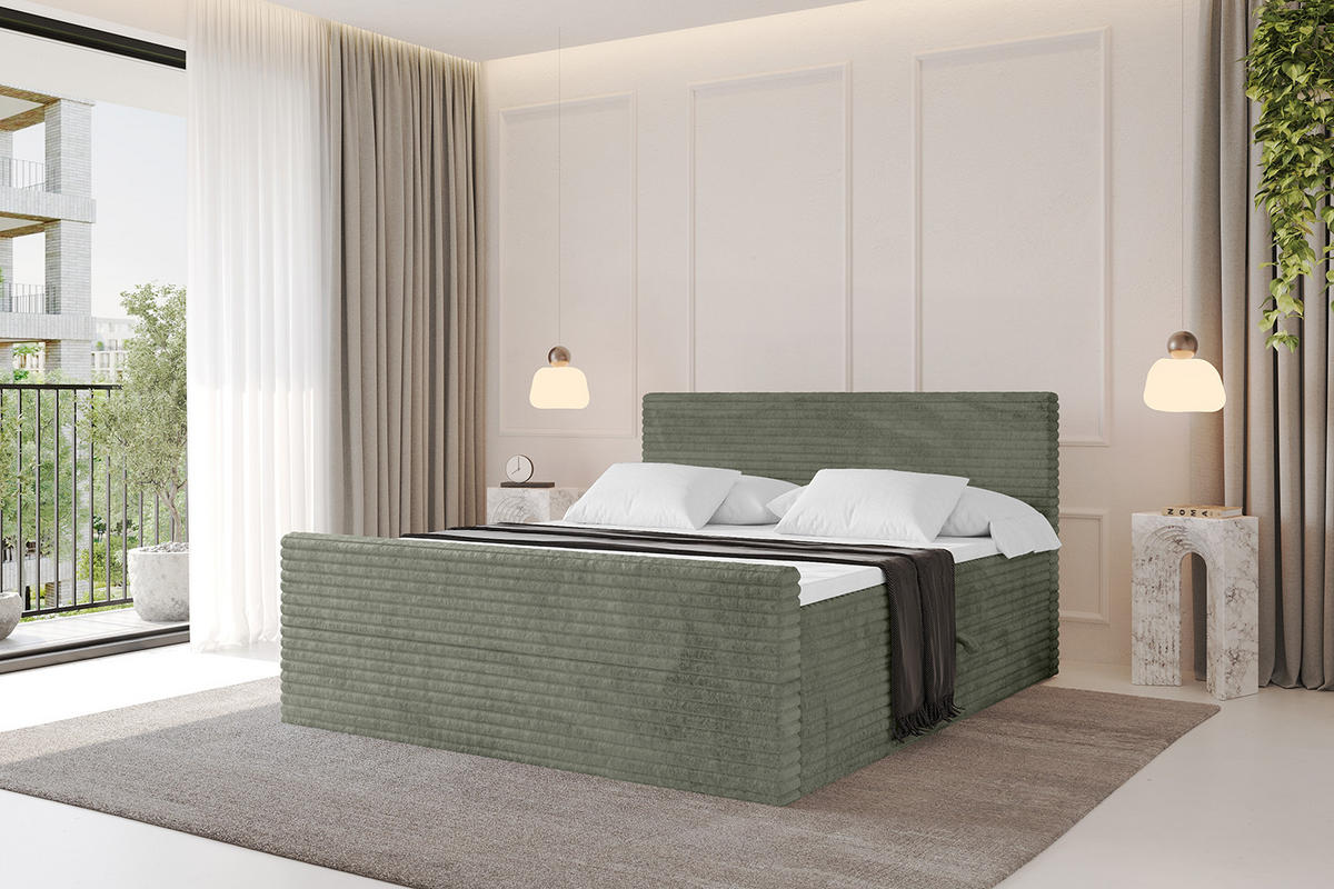 BOXBETT mit Matratze H4 und Lattenrost - TOLO-Z-v1 - 200x200 Cord - Olive - Olivgrün, Holzwerkstoff (200/200cm)
