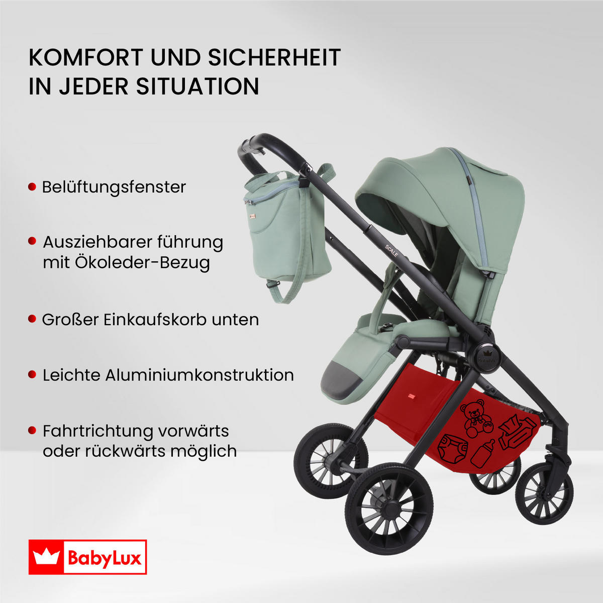 BUGGY Scale, Klein und Leicht, Teleskopische Führung, Kompakt Faltbar, Wickeltasche, Reisetasche - Schwarz/Rosa, Textil/Metall (58/100cm) - BabyLux