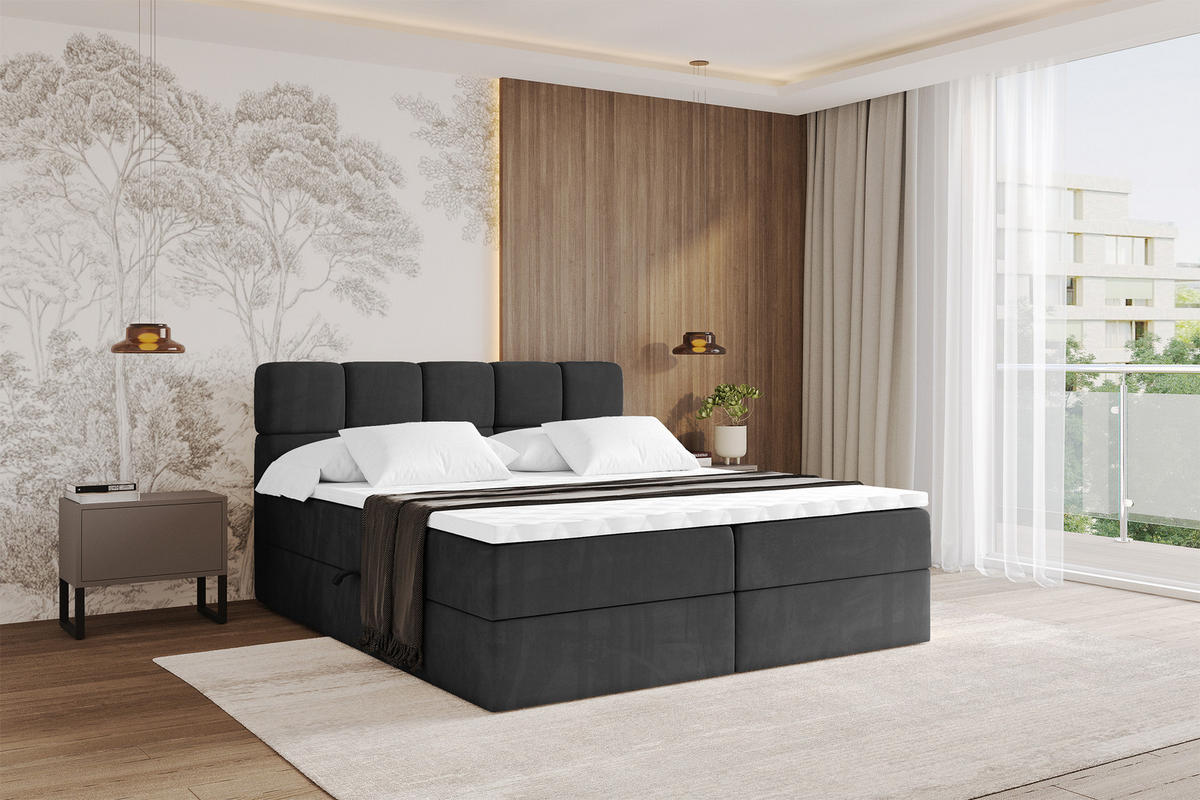 BOXBETT mit Matratze H4 - FAMA - 180x200 cm Schwarz Casablanca - Schwarz, Holzwerkstoff (180/200cm) - ALTDECOR
