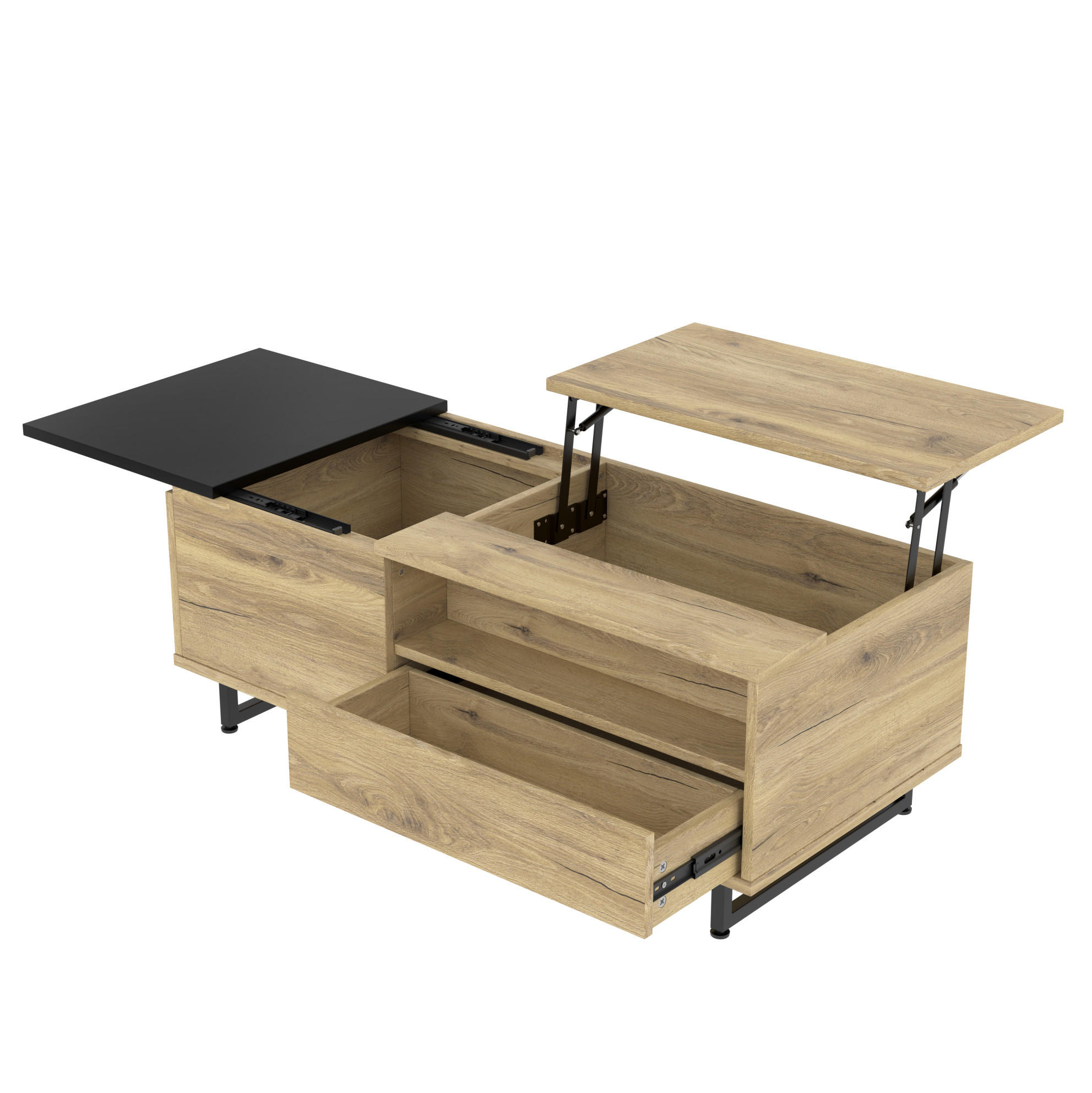 Modfu KONFERENČNÍ stolek z kompozitního dřeva 103,5x50x27,5 cm přírodní se zvedací deskou, LED osvětlením a úložným prostorem