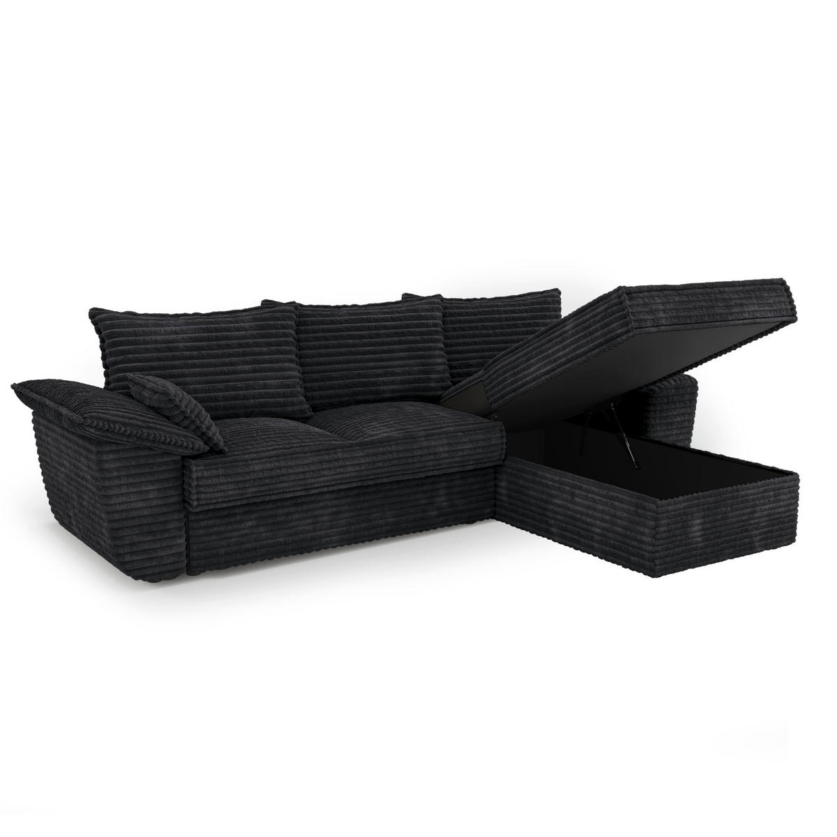 ECKSOFA RECHTS Gerippter Samt XXL Schwarz 257cm - Schwarz, Textil (257/168cm) - Sia Home