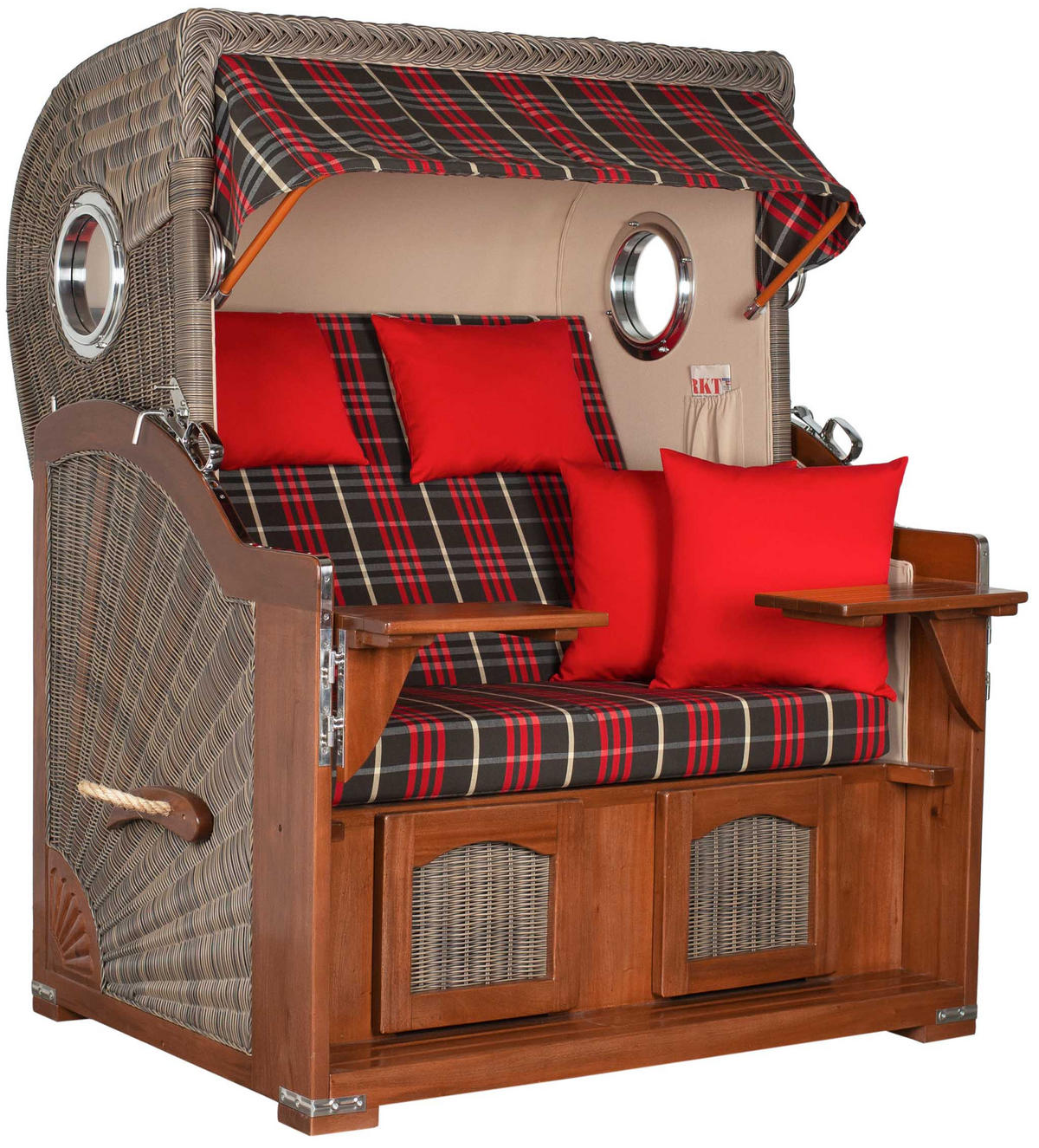 STRANDKORB 2-Sitzer Düne Mahagoni 529 - Rot/Braun, Holz (125/170/80cm) - Mr. Deko
