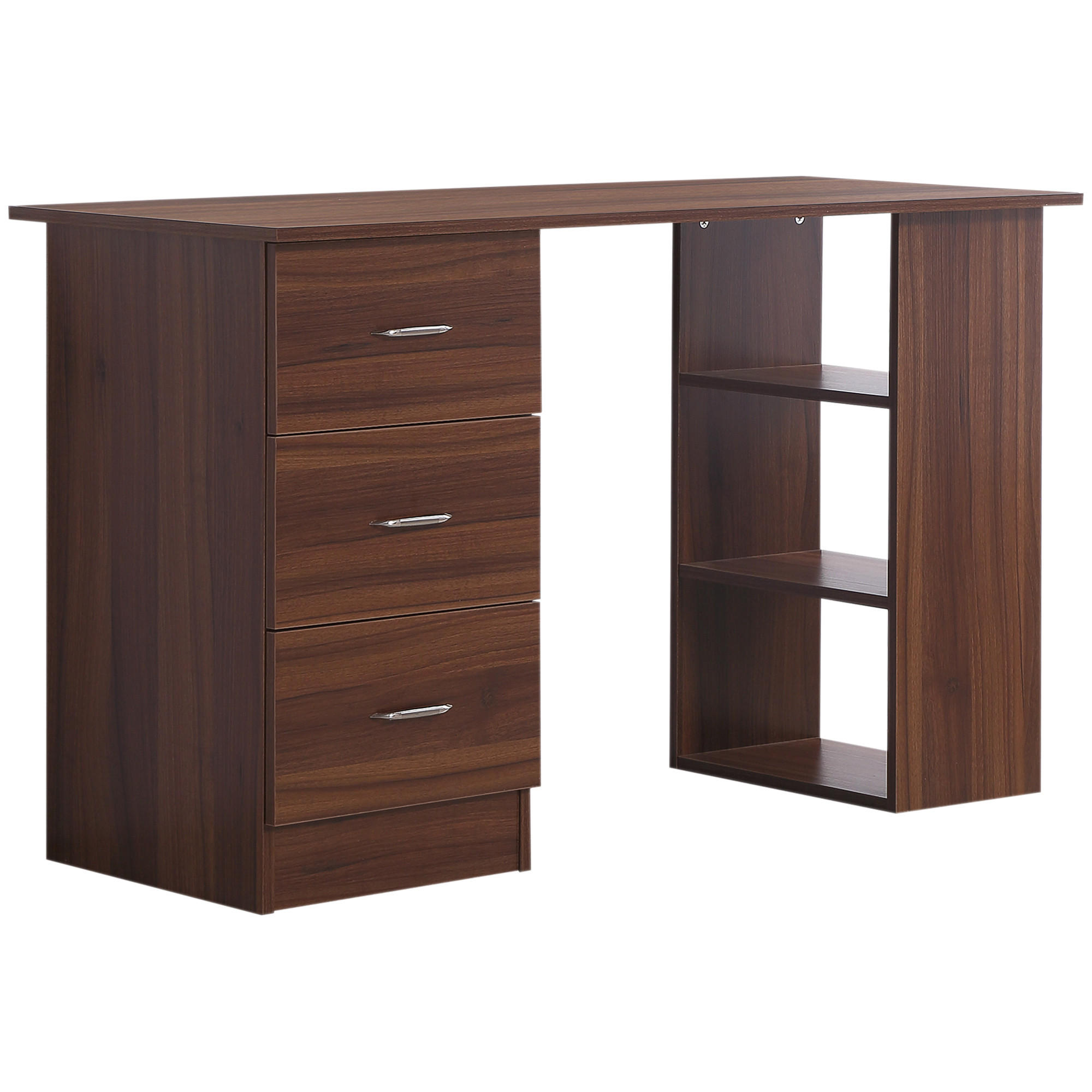 SCHREIBTISCH Walnussoptik mit Schubladen und Regalfächern 120/49/72 cm - Walnussfarben, Holz (49/120/72cm) - PANGIVO