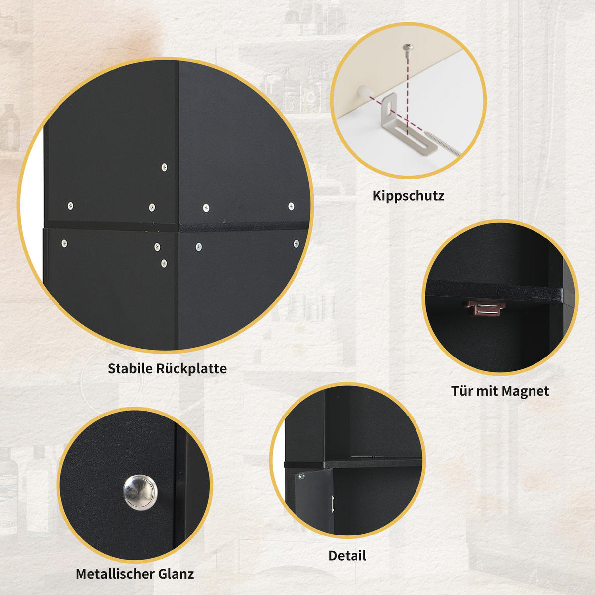BADEZIMMERSCHRANK in Schwarz Hochschrank mit Ablagefächern und offenen Fächern für Badezimmer, B36.5/T36.5/H155 cm - Schwarz, Holzwerkstoff (36.5/155/36.5cm) - STILVORA