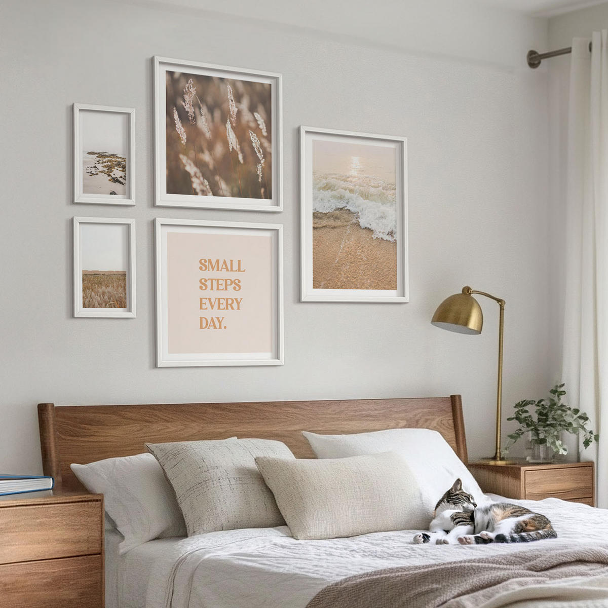 WANDBILDER 5er-Set - 50x50 cm & 20x30 cm & 40x60 cm Weißer Rahmen - Strandwellen, Steine, Sommer - Weiß, Kunststoff (40/60cm) - ArtPrintCave