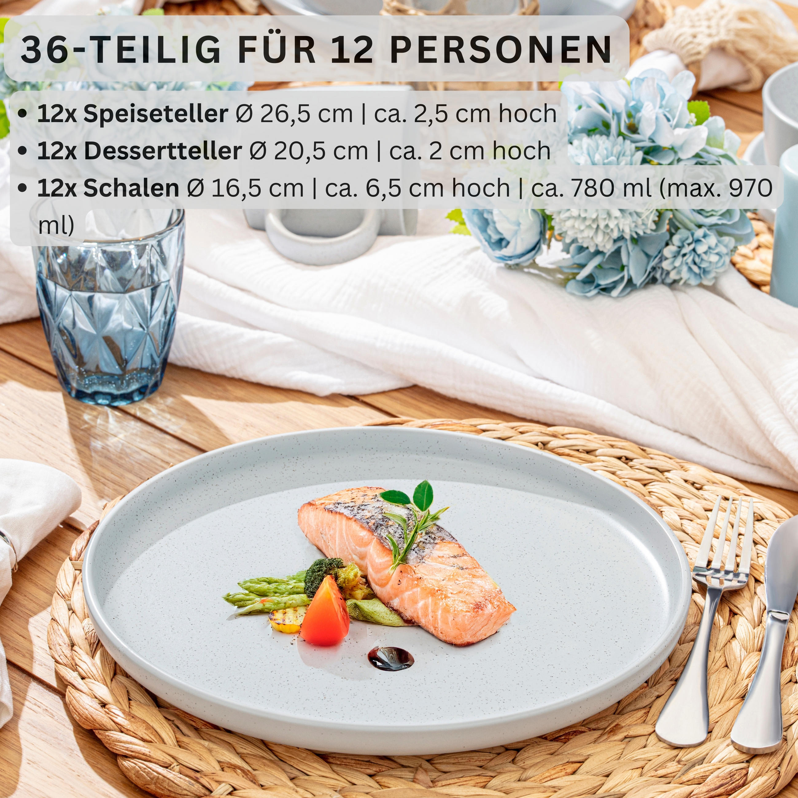 TAFELSERVICE LEEDS FROST - 36 teilig aus Steingut 12 Personen - Hellgrau, Stein (50/30/80cm) - Sänger