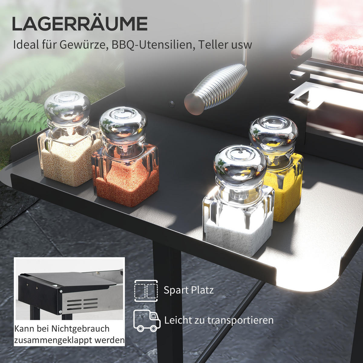 HOLZKOHLEGRILL - Schwarz, Metall (32/90/118cm) - Outsunny