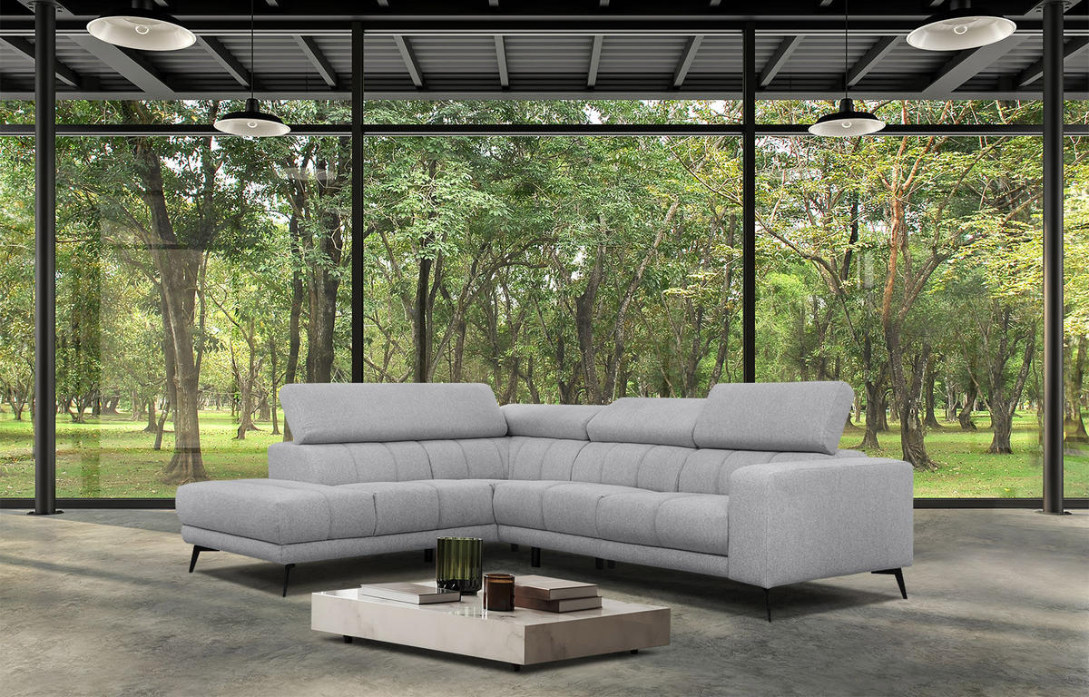 ECKSOFA MORELLO 5-Sitzer, silberfarben - Silberfarben/Schwarz, Holzwerkstoff/Textil (158/269cm) - Courtois Laville