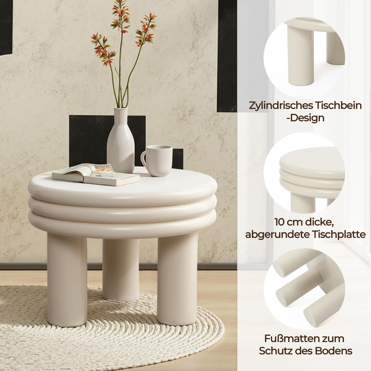 COUCHTISCH Rund, Elfenbein | Ø48 x H35 cm - Weiß, Holzwerkstoff (48/48/35cm) - Hometopia