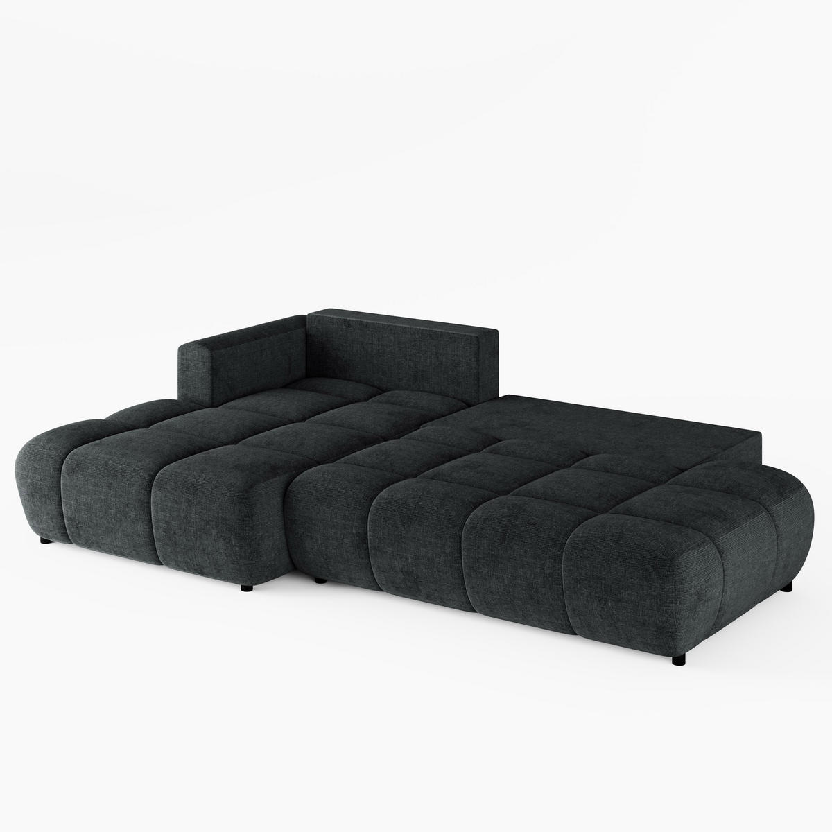 ECKSOFA BARI Links Schwarz Chenille-Stoff L-Form Couch mit Schlaffunktion & Bettkasten - Schwarz, Holz (170/280cm) - Barchello