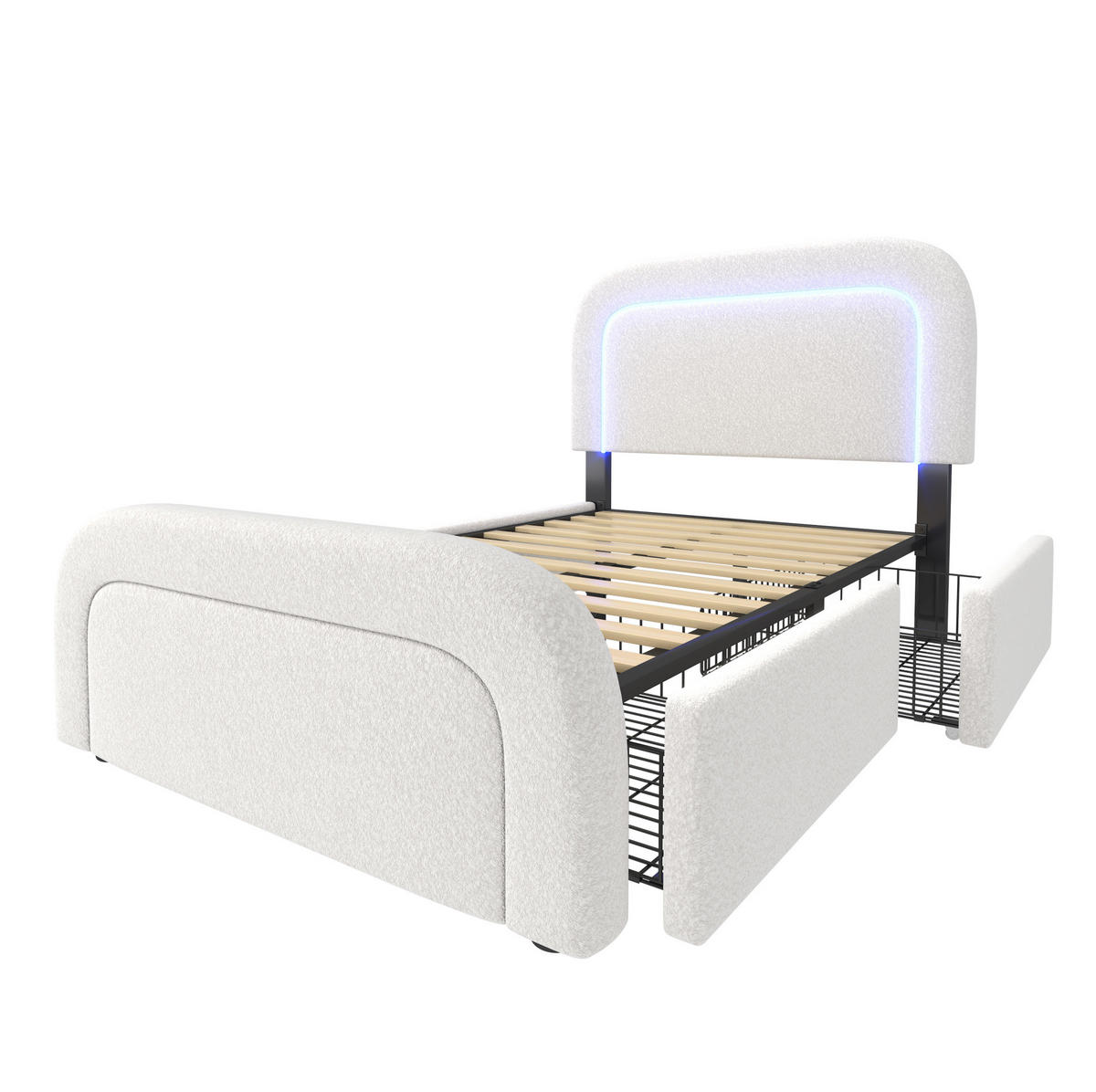 BETT mit USB, LED und 2 Schubladen 90x200 cm Sherpa Weiß - Weiß, Metall (90/200cm) - Meubliv