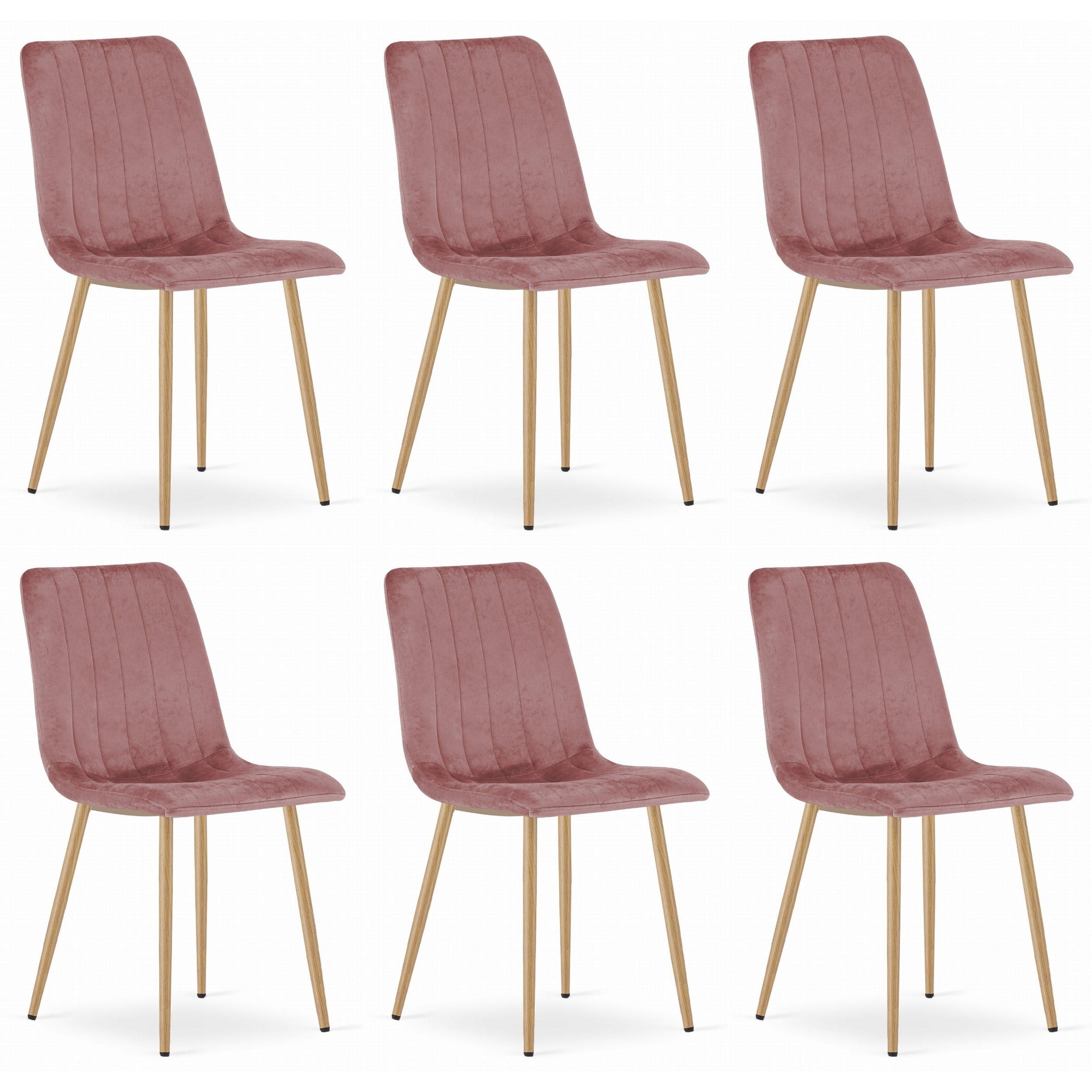 STUHL ORSARA 6-er Set, Rosa, Metallbeine in Holzfarbe, mit Samtstoff gepolstert - Rosa, Textil/Metall (43/90/51cm) - Komodee