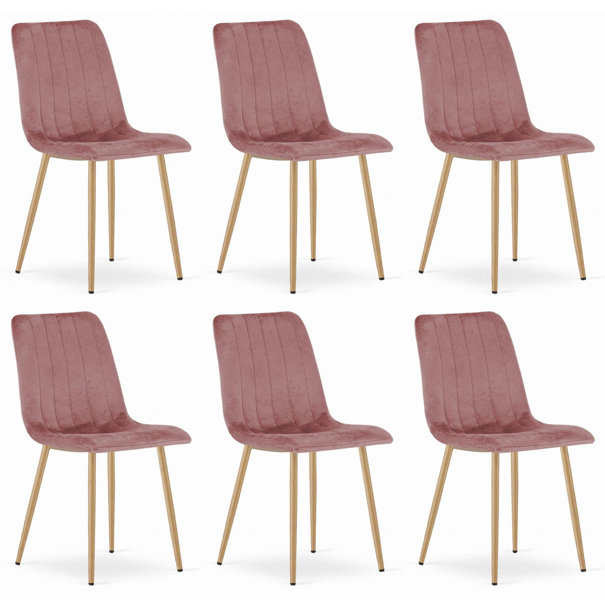 STUHL ORSARA 6-er Set, Rosa, Metallbeine in Holzfarbe, mit Samtstoff gepolstert - Rosa, Textil/Metall (43/90/51cm) - Komodee
