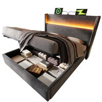 POLSTERBETT 160/200 cm Grau mit hohem Kopfteil und LED-Beleuchtung - Grau, Textil (160/200cm) - OKWISH